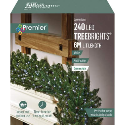 Premier Christmas Garland String Lights White Treebrights 240 LED 6M Timer