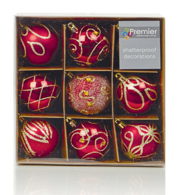 Premier Christmas Red Decorated Bauble Balls