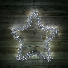 Premier Christmas Silver Star Cluster Indoor Outdoor 480 White LED Light 1.2m