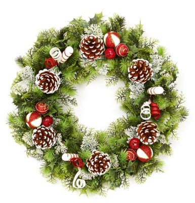 Premier Dressed Artificial Christmas Wreath Red & White 45cm Door Decoration