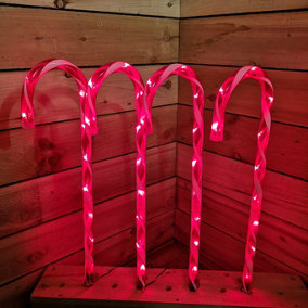Premier Four Red Candy Cane illuminated Path Garden Patio Lights 62cm