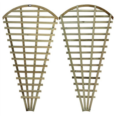 Premier Garden 2x Wooden Fan Trellis Wall Pot Fence Lattice Cone Shape Height: 180cm Arched Top Climbing Plant Vine