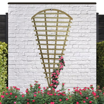 Premier Garden 2x Wooden Fan Trellis Wall Pot Fence Lattice Cone Shape Height: 180cm Arched Top Climbing Plant Vine - 7