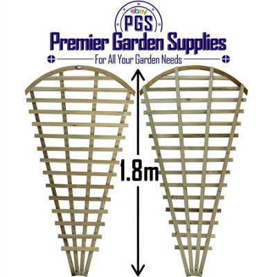 Premier Garden 2x Wooden Fan Trellis Wall Pot Fence Lattice Cone Shape Height: 180cm Arched Top Climbing Plant Vine - 9