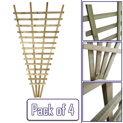 Premier Garden 4x Wooden Fan Trellis Wall/Fence Lattice Wide: 3ft (90cm) x High: 6ft (180cm) Flat Top Privacy Climbing Plant Vine