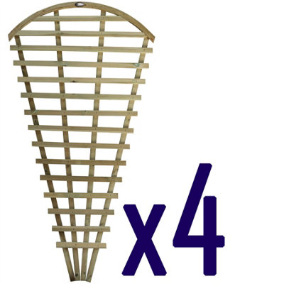 Premier Garden 4x Wooden Fan Trellis Wall Pot Fence Lattice Cone Shape Height: 180cm Arched Top Climbing Plant Vine