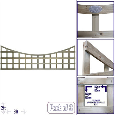 Premier Garden Supplies 3x Width: 6ft x Height: 2ft Concave Top Square Trellis Fence Topper Panel/Wall Climber Standard Design