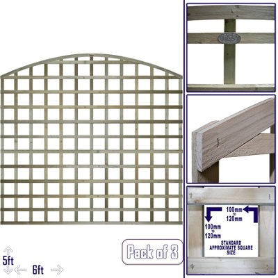 Premier Garden Supplies 3x Width: 6ft x Height: 5ft Arch Top Square Trellis Fence Topper Panel/Wall Climber Standard Design