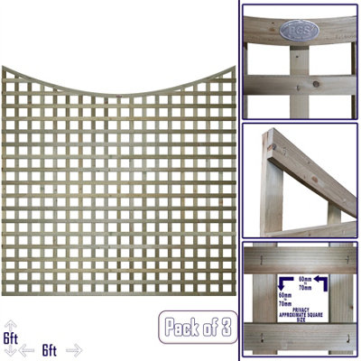 Premier Garden Supplies 3x Width: 6ft x Height: 6ft Concave Top Square Trellis Fence Topper Panel/Wall Climber Privacy Design