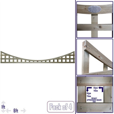 Premier Garden Supplies 4x Width: 6ft x Height: 1ft Concave Top Square Trellis Fence Topper Panel/Wall Climber Privacy Design