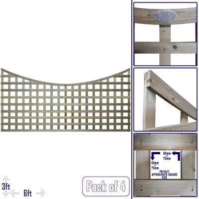 Premier Garden Supplies 4x Width: 6ft x Height: 3ft Concave Top Square Trellis Fence Topper Panel/Wall Climber Privacy Design