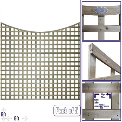 Premier Garden Supplies 5x Width: 6ft x Height: 6ft Concave Top Square Trellis Fence Topper Panel/Wall Climber Privacy Design