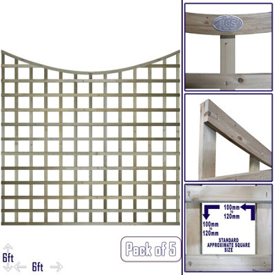 Premier Garden Supplies 5x Width: 6ft x Height: 6ft Concave Top Square Trellis Fence Topper Panel/Wall Climber Standard Design