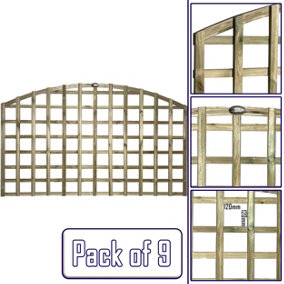 Premier Garden Supplies 9x Width: 6ft x Height: 3ft Arch Top Square Trellis Fence Topper Panel/Wall Climber Standard Design