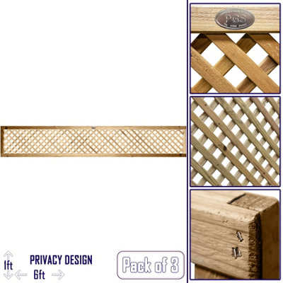 Premier Garden Supplies Elite Diamond Alderley Privacy Trellis (Pack of 3) Width: 6ft x Height: 1ft Fence Panel Topper
