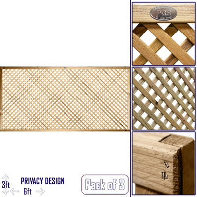 Premier Garden Supplies Elite Diamond Alderley Privacy Trellis (Pack of 3) Width: 6ft x Height: 3ft Fence Panel Topper