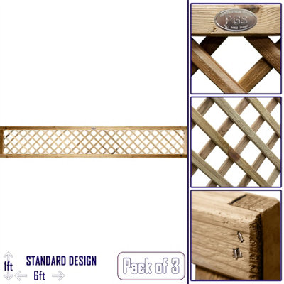 Premier Garden Supplies Elite Diamond Alderley Standard Trellis (Pack of 3) Width: 6ft x Height: 1ft Fence Panel Topper