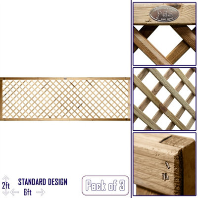 Premier Garden Supplies Elite Diamond Alderley Standard Trellis (Pack of 3) Width: 6ft x Height: 2ft Fence Panel Topper