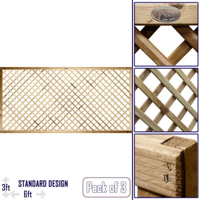 Premier Garden Supplies Elite Diamond Alderley Standard Trellis (Pack of 3) Width: 6ft x Height: 3ft Fence Panel Topper