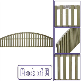 Premier Garden Supplies Florence Vertical Slatted (Pack of 3) Width: 6ft x Height: 1ft Arched Fence Panel/Topper/Trellis