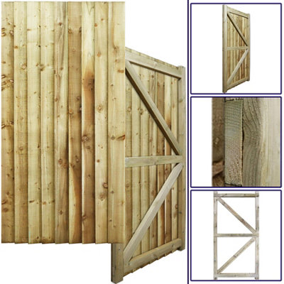 Premier Garden Supplies Pedestrian Gate 180cm  6ft  High X 105cm Wide Feather Edge Arch Top Semi Braced Single Swing Gate