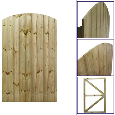 Premier Garden Supplies Pedestrian Gate 180cm (6ft) High x 105cm Wide Tongue & Groove Arch Top Fully Framed Single Swing Gate