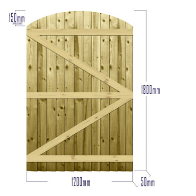 Premier Garden Supplies Pedestrian Gate 180cm (6ft) High x 120cm Wide Feather Edge Arch Top Semi-Braced Single Swing Gate - 4