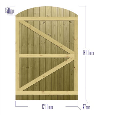 Premier Garden Supplies Pedestrian Gate 180cm (6ft) High x 120cm Wide Tongue & Groove Arch Top Fully Framed Single Swing Gate - 3