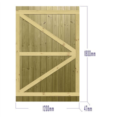 Premier Garden Supplies Pedestrian Gate 180cm (6ft) High x 120cm Wide Tongue & Groove Flat Top Fully Framed Single Swing Gate - 8