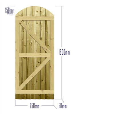 Premier Garden Supplies Pedestrian Gate 180cm (6ft) High x 75cm Wide Feather Edge Arch Top Fully Framed Single Swing Gate
