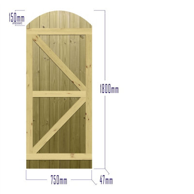 Premier Garden Supplies Pedestrian Gate 180cm (6ft) High x 75cm Wide Tongue & Groove Arch Top Fully Framed Single Swing Gate - 4
