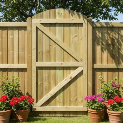 Premier Garden Supplies Pedestrian Gate 180cm  6ft  High X 75cm Wide Feather Edge Arch Top Fully Framed Single Swing Gate~5056556610472 05c Mp