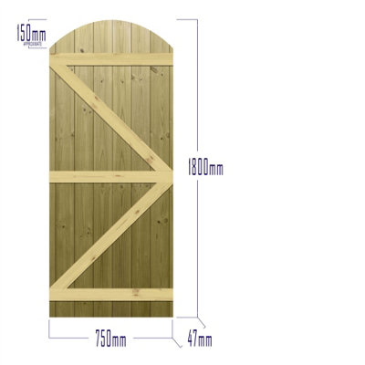 Premier Garden Supplies Pedestrian Gate 180cm (6ft) High x 75cm Wide Tongue & Groove Arch Top Semi-Braced Single Swing Gate - 4