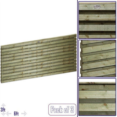 Premier Garden Supplies Roma Double Slotted (Pack of 3) Width: 6ft x Height: 3ft Venetian Fence Panel/Topper/Trellis