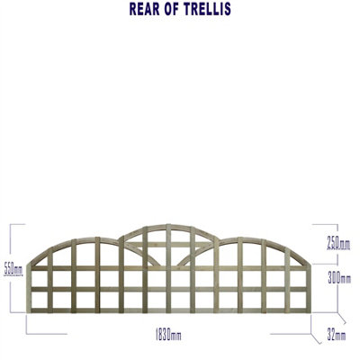 Premier Garden Supplies Triple Dome Standard Square Trellis Width: 6ft (183cm) x Height: 1ft (30cm) Fence Topper Panel/Climber - 3