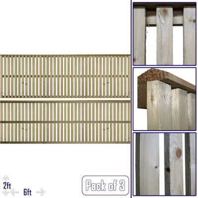 Premier Garden Supplies Tuscany Vertical Slatted (Pack of 3) Width: 6ft x Height: 2ft Flat Capped Fence Panel/Topper/Trellis