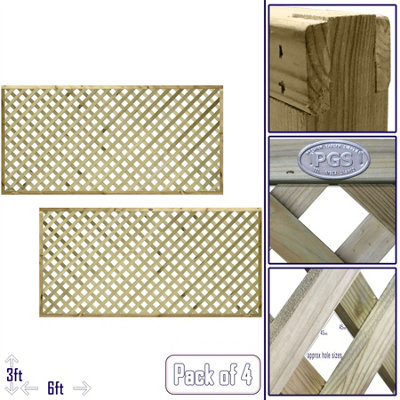 Premier Garden Supplies URBAN Diamond Trellis PACK OF 4 W.6ft (183cm) x H.3ft (90cm) Wooden Framed Plant Support Lattice