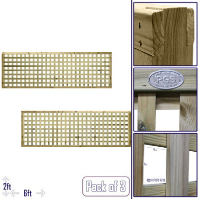 Premier Garden Supplies URBAN Square Trellis PACK OF 3 W.6ft (183cm) x H.2ft (60cm) Wooden Framed Plant Support Lattice