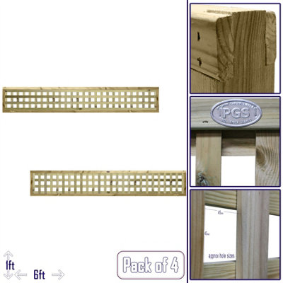 Premier Garden Supplies URBAN Square Trellis PACK OF 4 W.6ft (183cm) x H.1ft (30cm) Wooden Framed Plant Support Lattice
