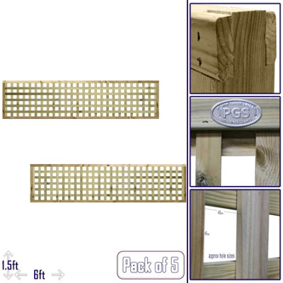 Premier Garden Supplies URBAN Square Trellis PACK OF 5 W.6ft (183cm) x H.1.5ft (45cm) Wooden Framed Plant Support Lattice