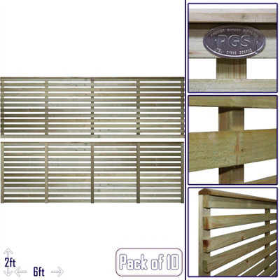 Premier Garden Supplies Vogue Horizontal Slatted (Pack of 10) Width: 6ft x Height: 2ft Flat Capped Fence Panel/Topper/Trellis