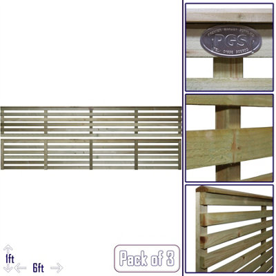 Premier Garden Supplies Vogue Horizontal Slatted (Pack of 3) Width: 6ft x Height: 1ft Flat Capped Fence Panel/Topper/Trellis