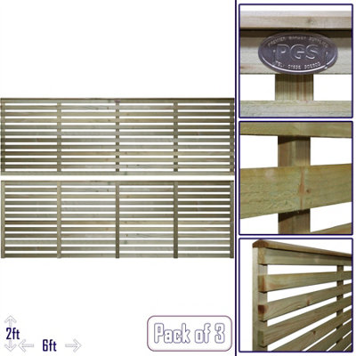 Premier Garden Supplies Vogue Horizontal Slatted (Pack of 3) Width: 6ft x Height: 2ft Flat Capped Fence Panel/Topper/Trellis