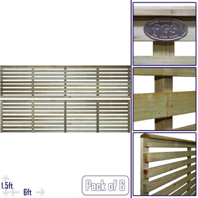 Premier Garden Supplies Vogue Horizontal Slatted (Pack of 6) Width: 6ft x Height: 1.5ft Flat Capped Fence Panel/Topper/Trellis