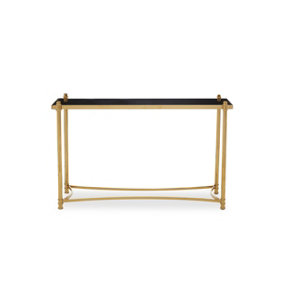 Premier Housewares Black Glass Console Table, Gold, 130cm