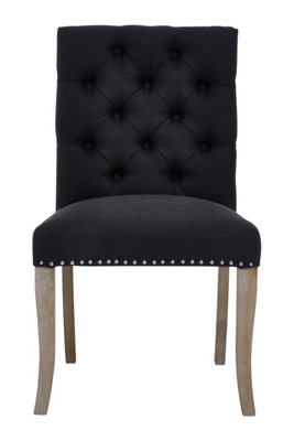 Premier Housewares Black Linen Dining Chair with Wooden Legs