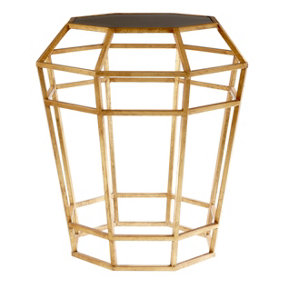 Premier Housewares Drum Shaped Table, Gold, 60cm