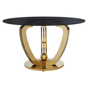 Premier Housewares Grey Tempered Glass Dining Table, Gold, 130cm