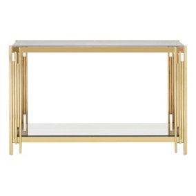Premier Housewares Linear Design Console Table, Gold, 120cm