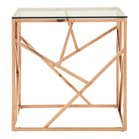 Premier Housewares Rose Gold Geometric End Table, Gold, 55cm